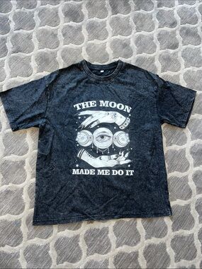 Tesla Black Graphic Tee with White Celestial Moon Design